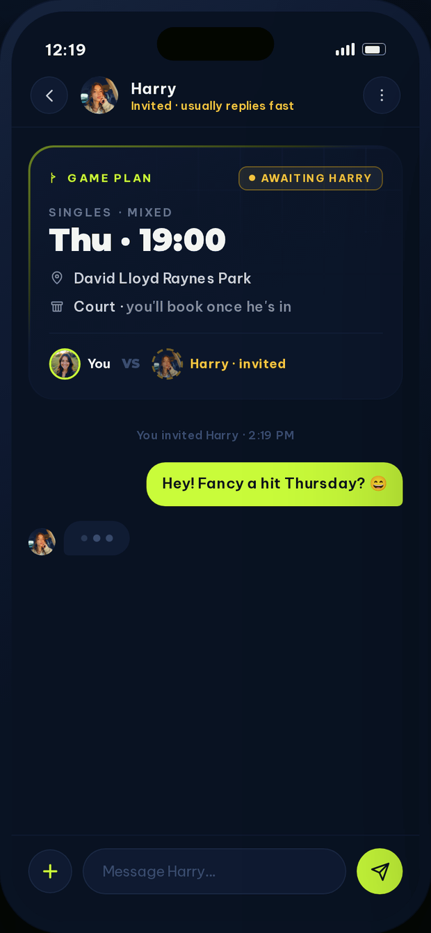 Half Six chat with the game plan pinned above the messages