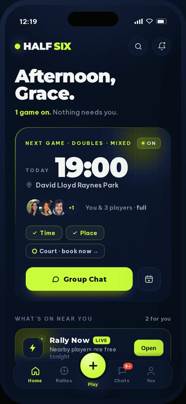 Half Six home screen - one game on, nothing needs you