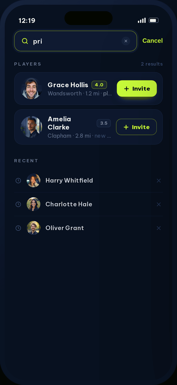 Search and invite players at your level nearby